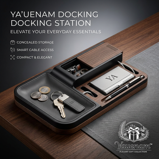 Yauenam™ Wood Phone Docking Station & Nightstand Organizer | Premium Men's Valet Tray with Concealed Storage & Smart Cable Management | Elegant Desk Organizer for Keys, Watch, Wallet, Coins, and Pens | Perfect Anniversary & Father's Day Gift for Him